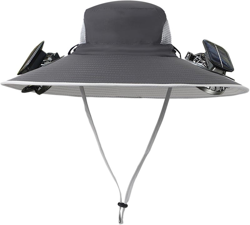 ATMEET Men Women Wide Brim Sun Hats with 2 Solar Fan Waterproof Breathable Bucket Hat Outdoor Fishing Hat for Hiking Camping - Image 1